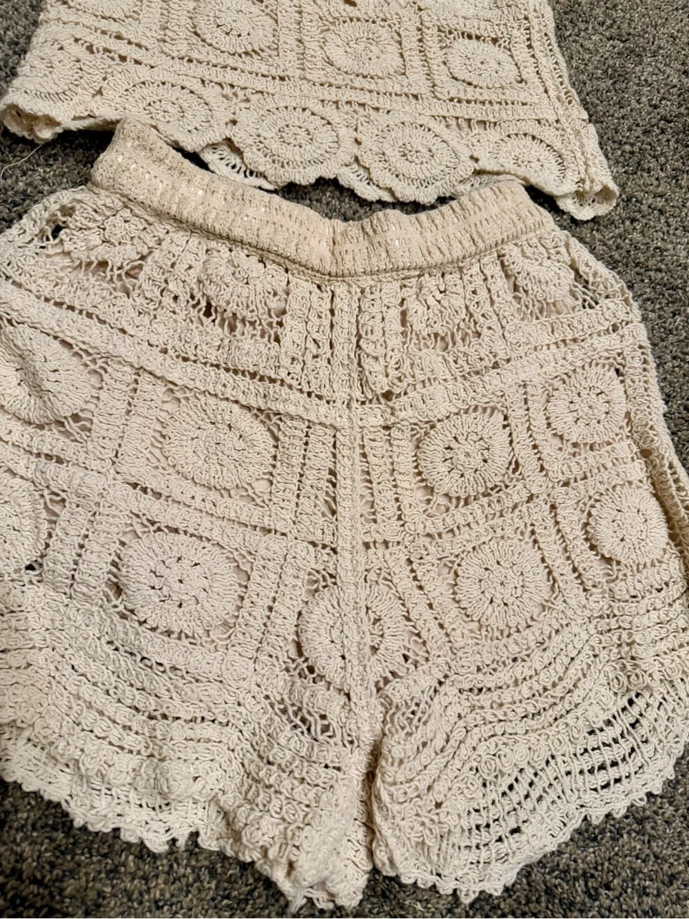 Cream Crochet Short and Tank Set